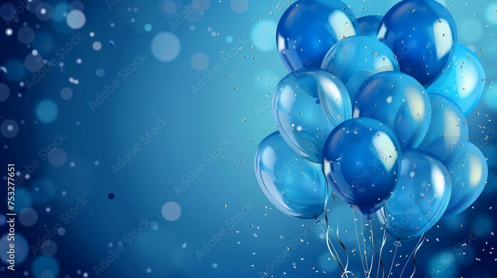 banner featuring a multitude of beautiful blue balloons, creating a serene and festive background banner featuring a multitude of beautiful blue balloons, creating a serene and festive background