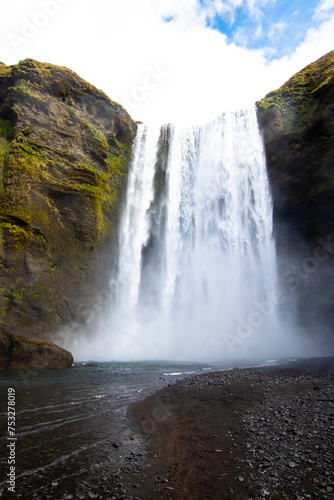 A waterfall in Iceland in Scandinavia in northern Europe, in the land of fire and ice,