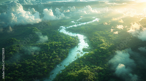 Rainforest of Amazon in South America from the space view, realistic planet Earth rotation. © Matthew