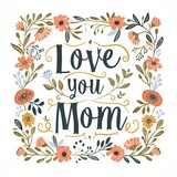 Mother's Day letter illustration banner with wild flowers vine decoration over white background