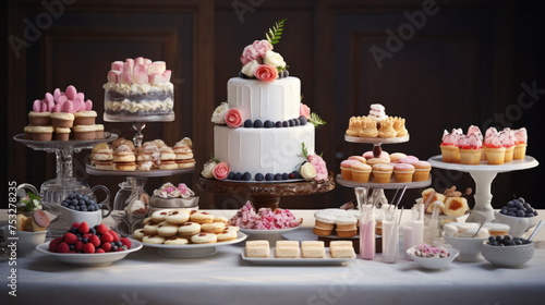 The beauty of a dessert table with an assortment of elegant pastries