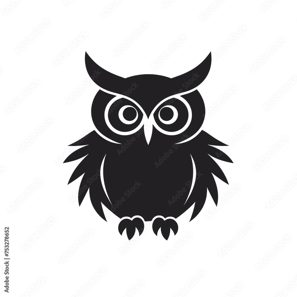 owl black icon on a white background in minimalism сreated with Generative Ai owl black icon on a white background in minimalism сreated with Generative Ai