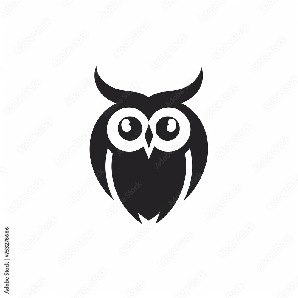 Fototapeta premium owl black icon on a white background in minimalism сreated with Generative Ai