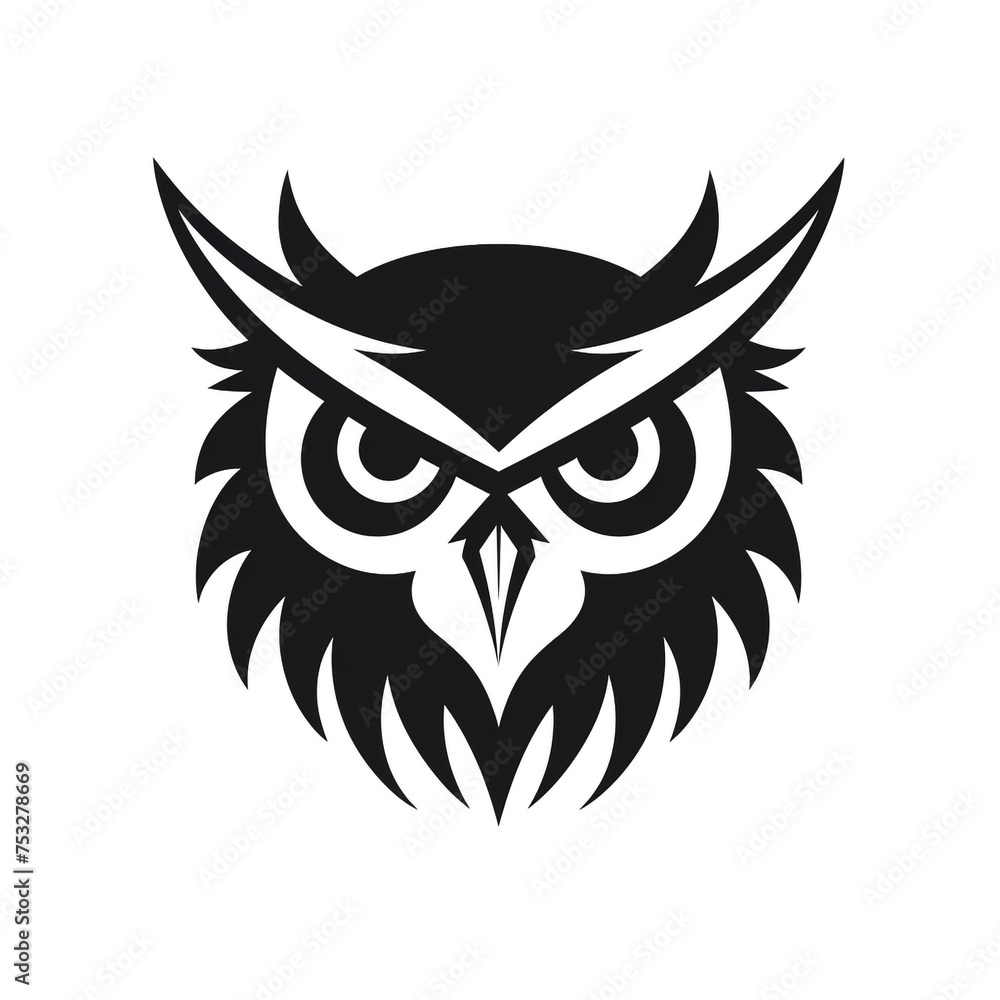 owl black icon on a white background in minimalism сreated with Generative Ai owl black icon on a white background in minimalism сreated with Generative Ai