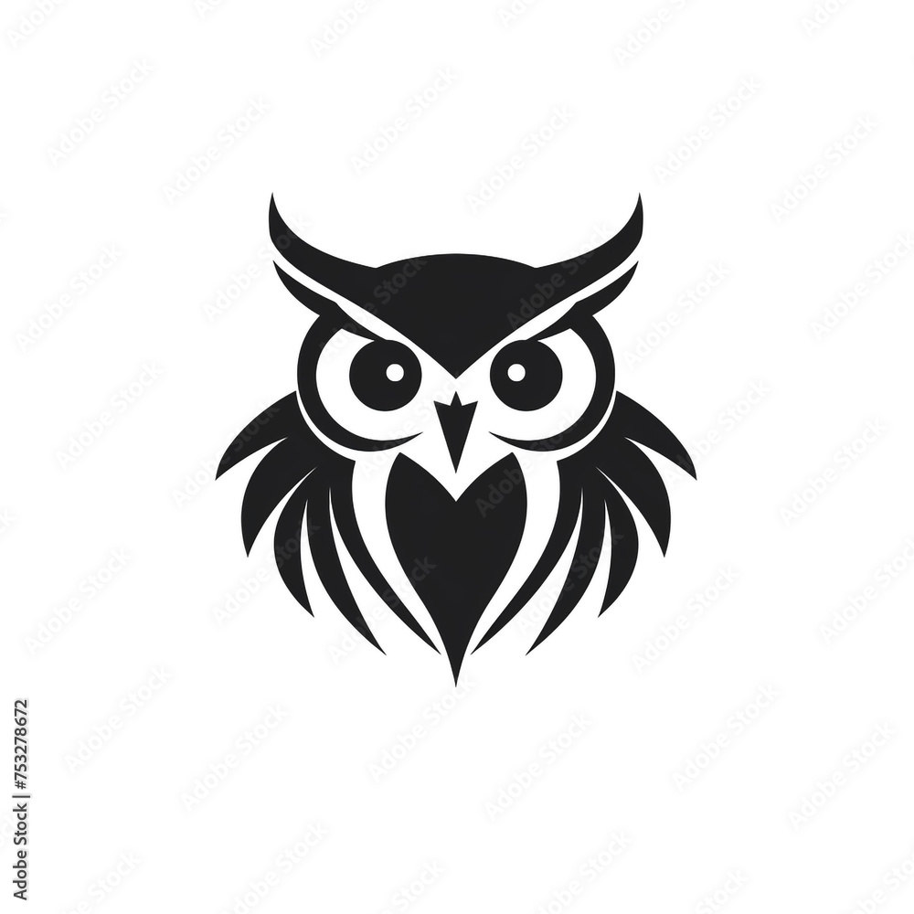 owl black icon on a white background in minimalism сreated with Generative Ai owl black icon on a white background in minimalism сreated with Generative Ai