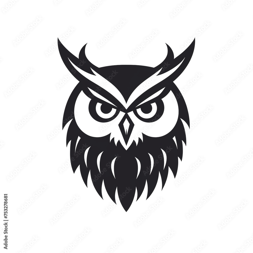 Fototapeta premium owl black icon on a white background in minimalism сreated with Generative Ai
