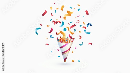 a cartoon emoji of a party popper  bursting with colorful birthday confetti