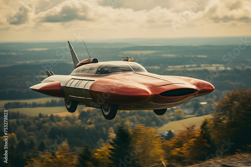 vintage futuristic flying car, vintage style flying car futuristic vibe photo