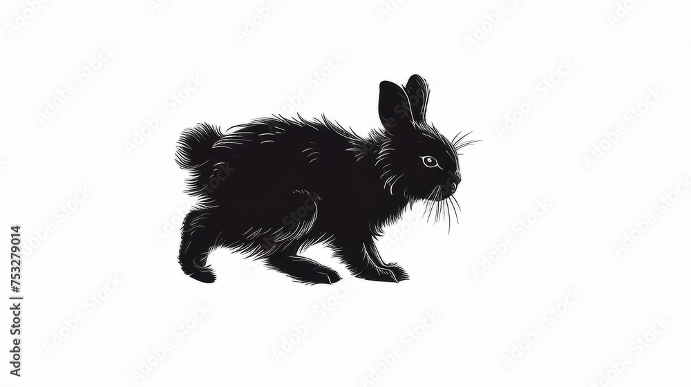Bunny Inmotion black silhouette of bunny in motion, with intricate details capturing ...