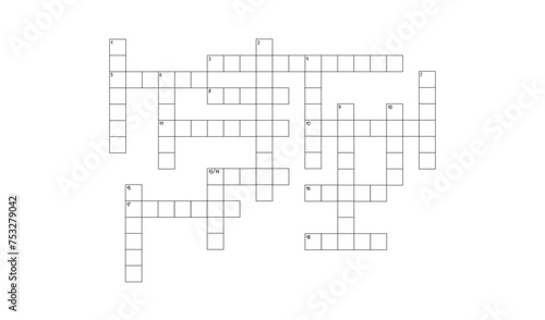 Blank crossword puzzle grid, empty template squares to fill in for riddle, educational or leisure game, ready to be used for making any word puzzle