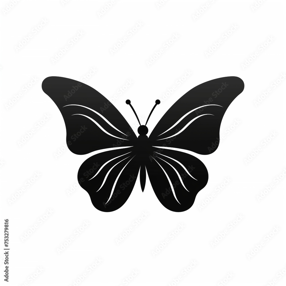 butterfly black icon on a white background in minimalism сreated with Generative Ai