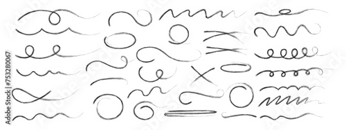 Hand drawn wavy strokes. Decorative vector graphic elements. Black brush strokes and pencil drawing. Typographic strokes and stroke tails