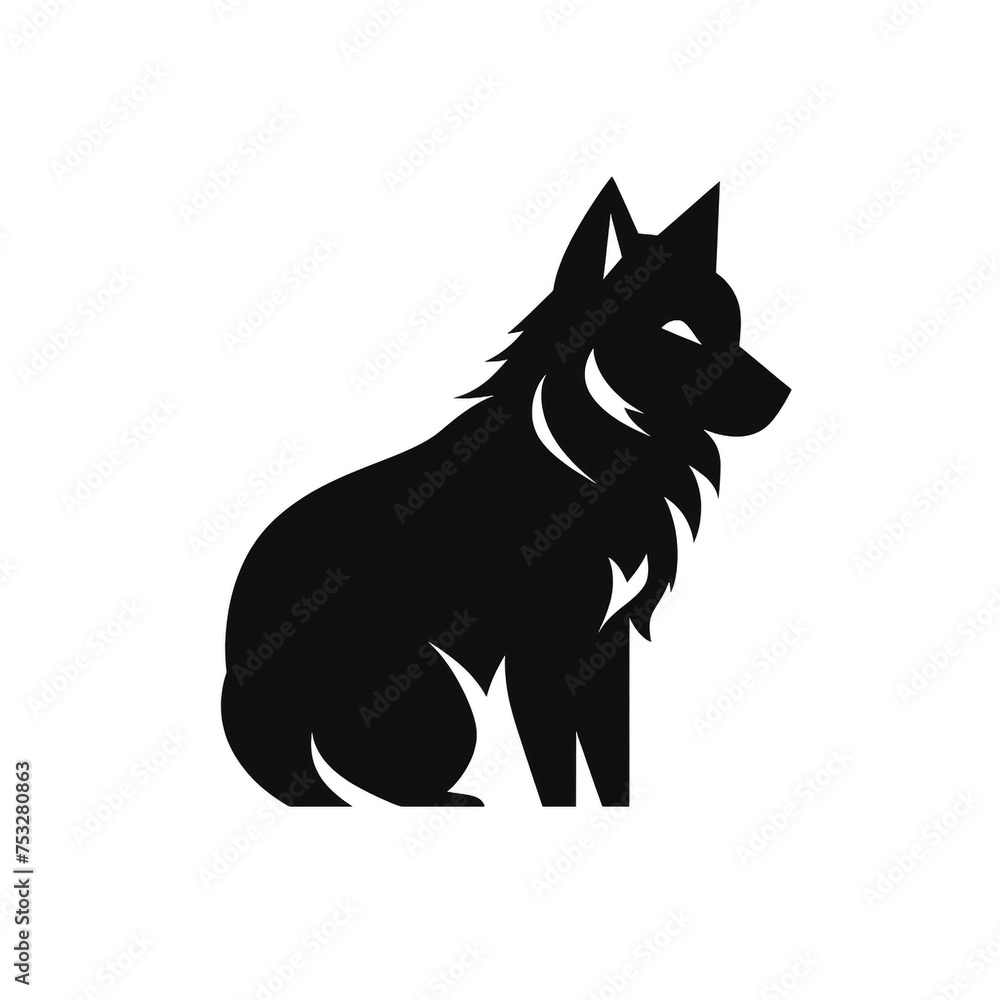 wolf black icon on a white background in minimalism сreated with Generative Ai wolf black icon on a white background in minimalism сreated with Generative Ai