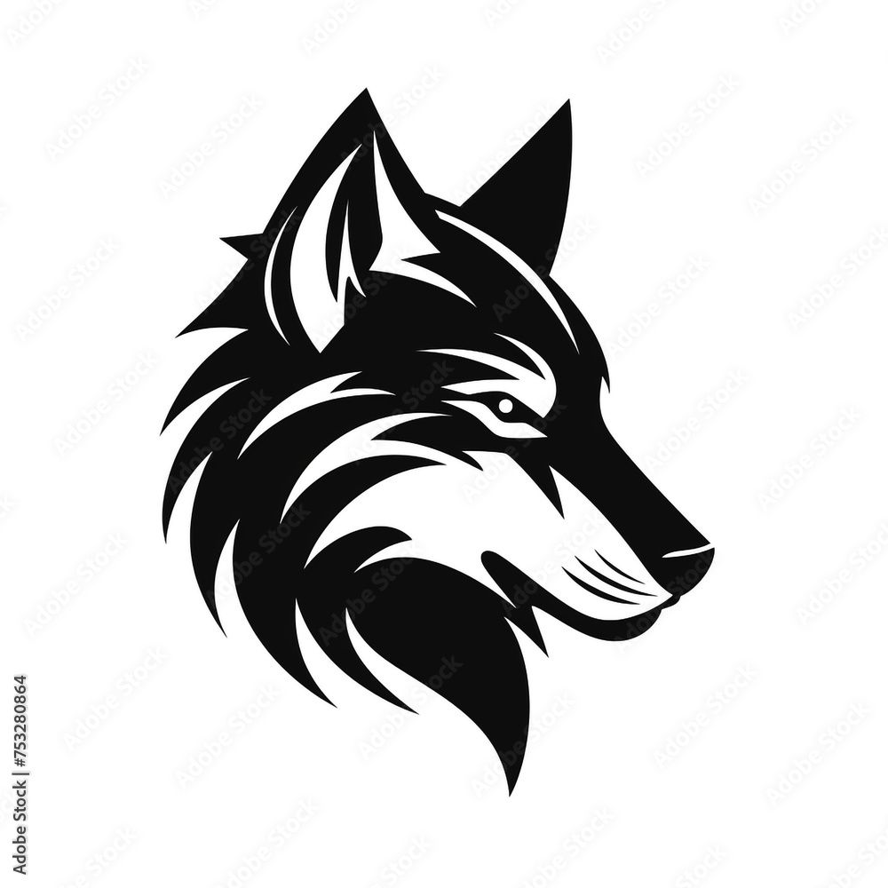 wolf black icon on a white background in minimalism сreated with Generative Ai wolf black icon on a white background in minimalism сreated with Generative Ai