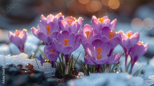 Purple Crocus Flowers in Spring. High quality photo. © Matthew
