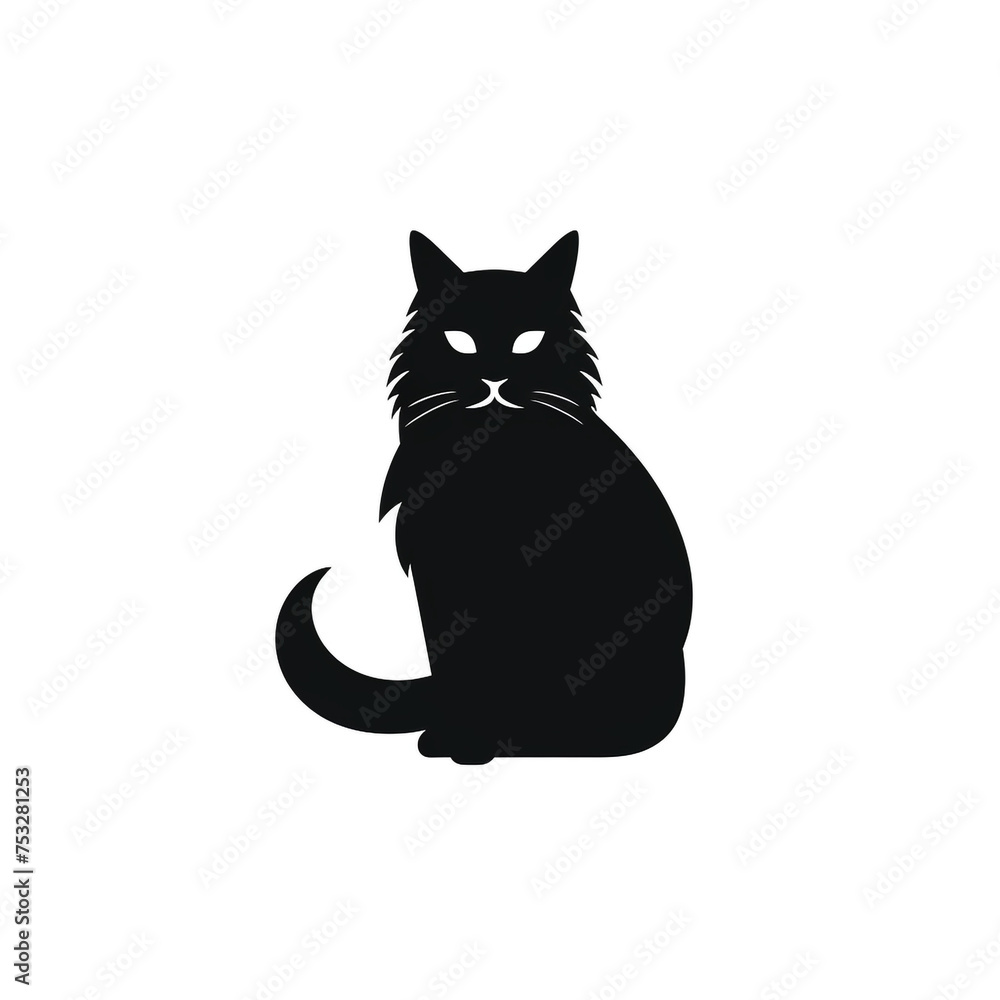 cat black icon on a white background in minimalism сreated with Generative Ai