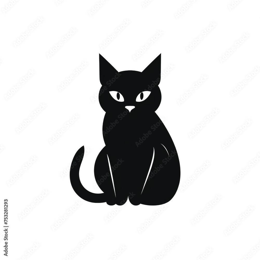 Obraz premium cat black icon on a white background in minimalism сreated with Generative Ai