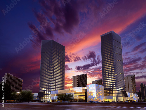 3d render of skyscrapers and urban view at night