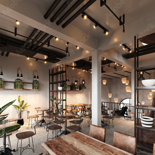 3d render of care restaurant interior