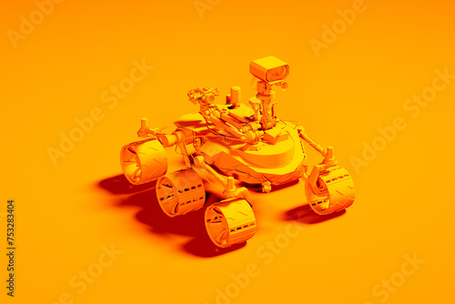 Fototapeta Naklejka Na Ścianę i Meble -  Martian Exploration Rover Model on Homogeneous Orange Surface