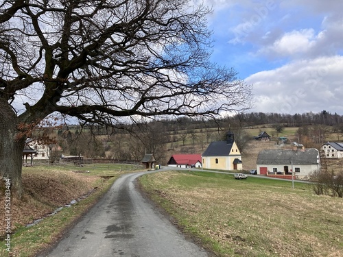 Zleb, Hanusovice, Czech 4 March 2024: beautiful Czech nature and the village of Zleb in the Czech mountains