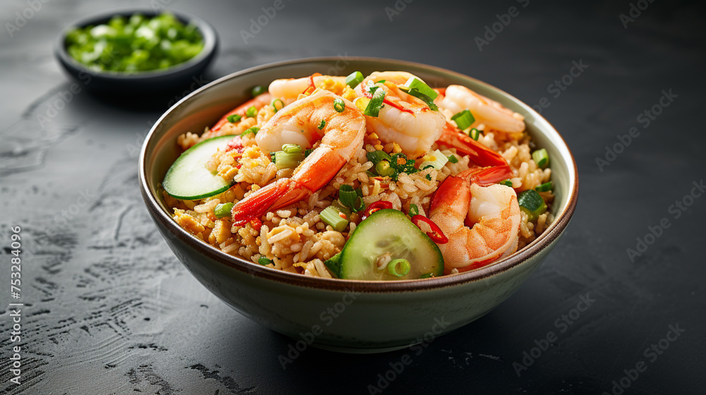 Khao Pad, a flavorful Thai fried rice with shrimp, egg, and mixed vegetables Khao Pad, a flavorful Thai fried rice with shrimp, egg, and mixed vegetables