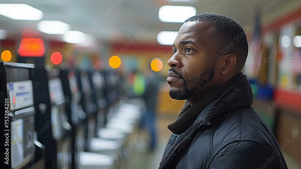 Democratic rights: A black man exercises his voting rights with patriotism Democratic rights: A black man exercises his voting rights with patriotism