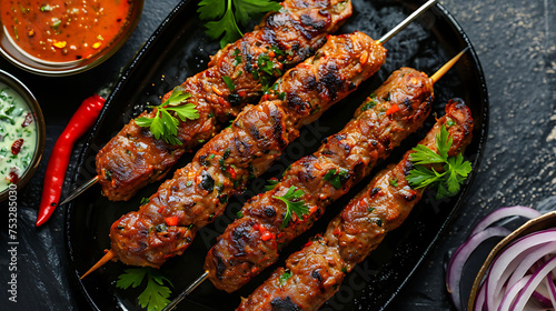 seekh kebab dish with minced meat skewers photo