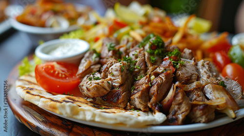 shawarma dish with grilled meat and garlic sauce