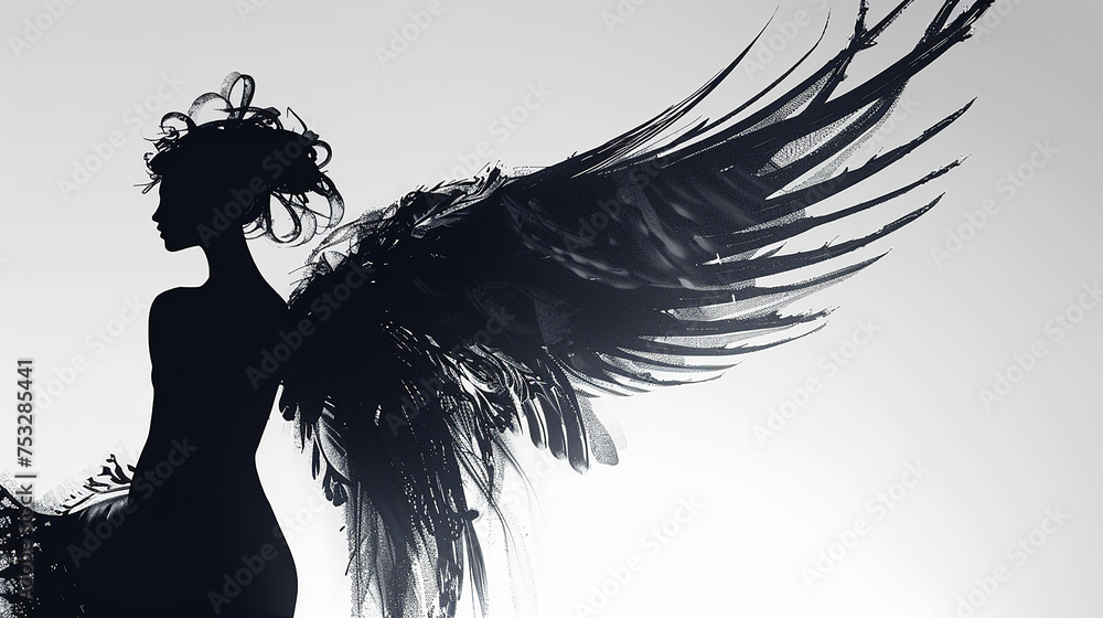 silhueta feminina como um anjo 