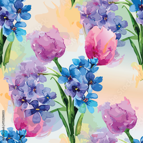 universal hand drawn floral template for cover. Home decor, backgrounds, cards. Children abstract and floral design in doodle style. Vector illustration and seamless pattern