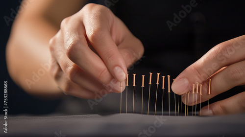 
acupuntura prática que utiliza a aplicação de pequenas agulhas photo