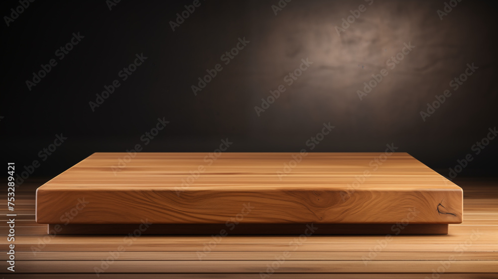 Elegant Wooden empty Platform on a Dark Background. Mockup. Elegant Wooden empty Platform on a Dark Background. Mockup.