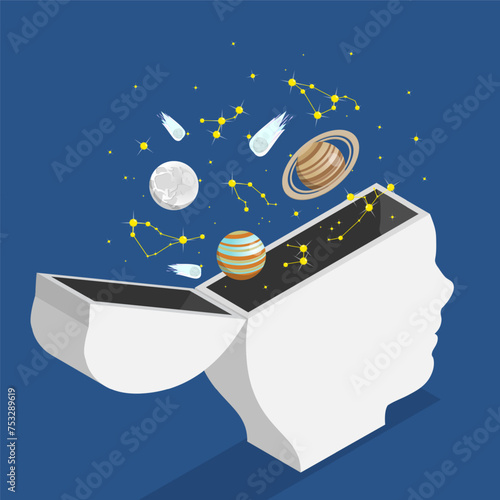 3D Isometric Flat Vector Illustration of Inner World, Open Mind