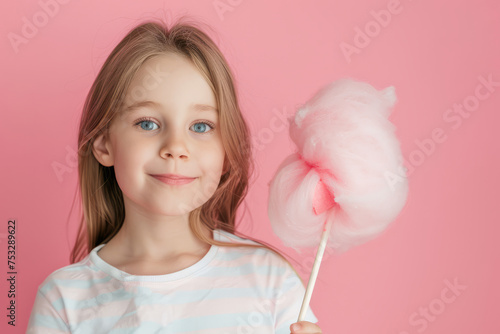 close up of a child holding a stick with cotton candy
