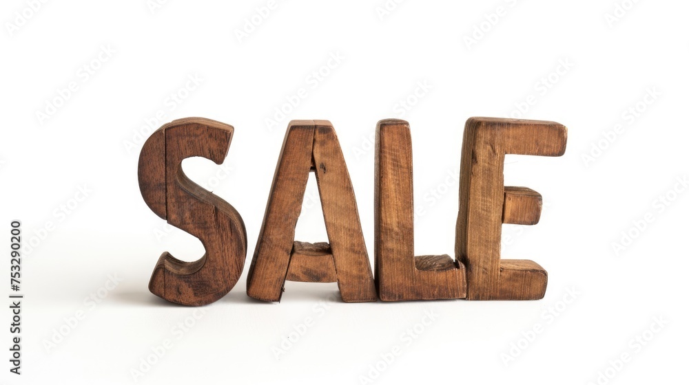 Sale word on white background. Text written in wooden style letters. Black Friday concept. AI Generated Sale word on white background. Text written in wooden style letters. Black Friday concept. AI Generated