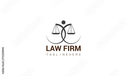 A contemporary logo design with abstract geometric shapes forming the scales of justice, representing balance and order in society.
