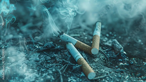 A close up of two cigarette butts on a dirty surface