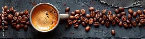A cup of coffee with beans, a perfect drink for coffee lovers © Raptecstudio