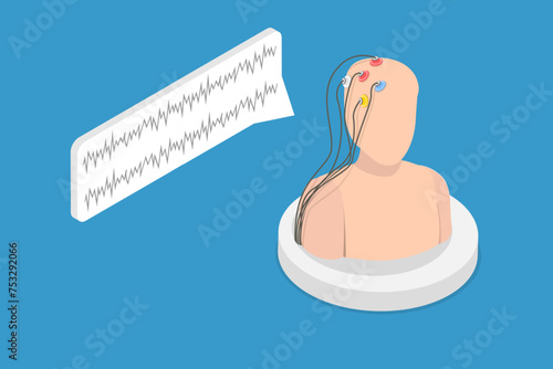 3D Isometric Flat Vector Illustration of Neurofeedback , Monitoring Brain Activity