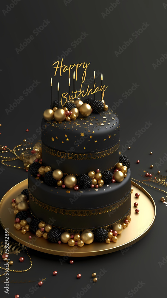 black birthday cake, black and gold birthday cake, birthday cake with — free download