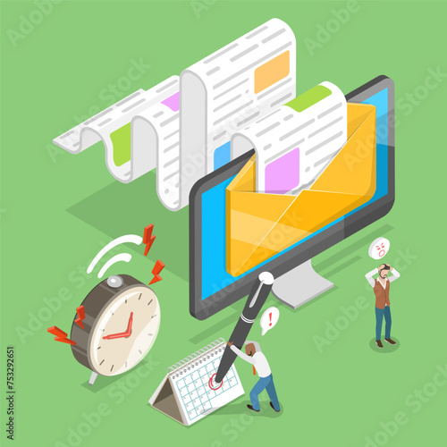 3D Isometric Flat Vector Illustration of Project Deadline, Red Alert Warning Message