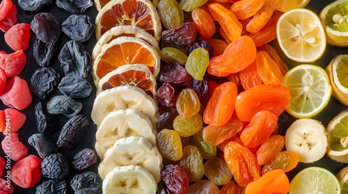 different mixed dried fruits raw vegan food 