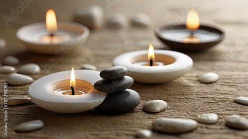 Spa Concept - Massage Stones With Candle. Generative AI.
