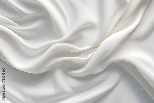 White clear bright silk fabric background, view from above. Smooth elegant colorful silk or satin shining luxury cloth texture can use as abstract background banner wallpaper with copy space, close-up