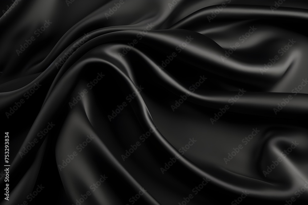 Dark black silk fabric background, view from above. Smooth elegant colorful silk or satin shining luxury cloth texture can use as abstract background banner wallpaper with copy space, close-up - obrazy, fototapety, plakaty 