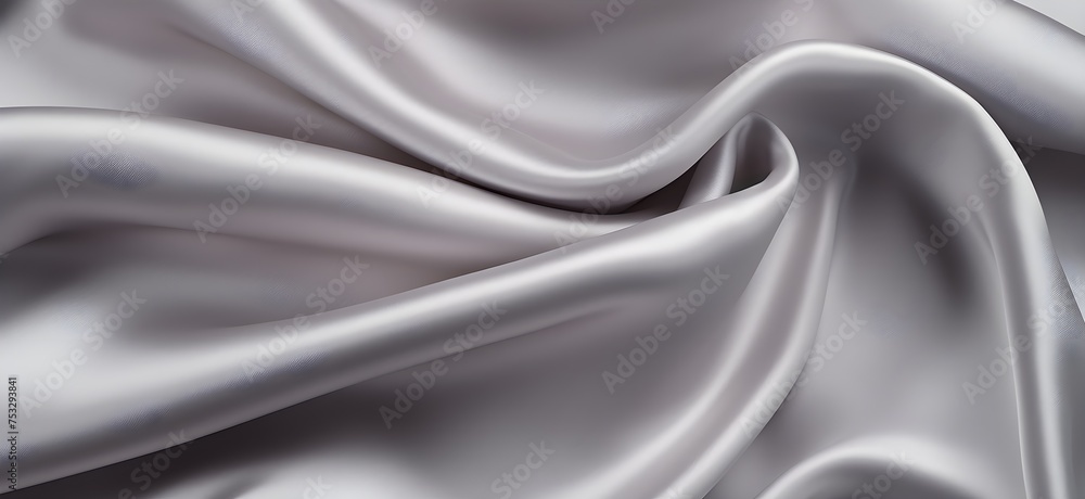 Fototapeta premium Silver metallic silk fabric background, view from above. Smooth elegant colorful silk or satin shining luxury cloth texture can use as abstract background banner wallpaper with copy space, close-up