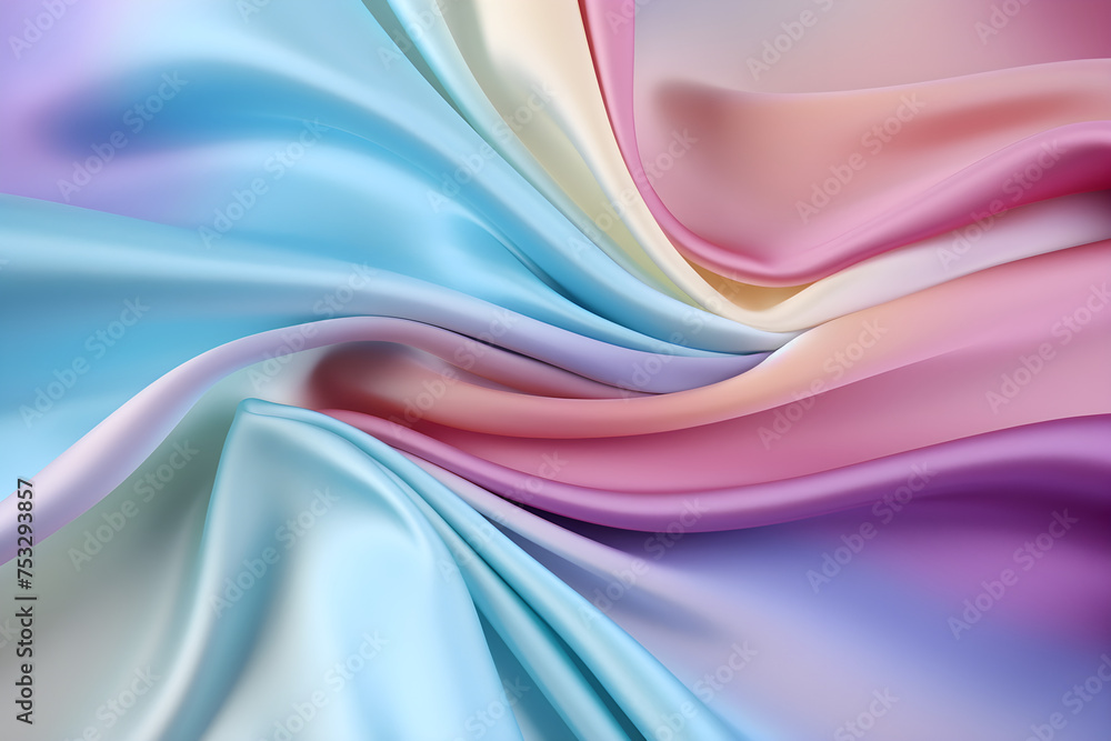Pastel rainbow silk fabric background, view from above. Smooth elegant colorful silk or satin shining luxury cloth texture can use as abstract background banner wallpaper with copy space, close-up