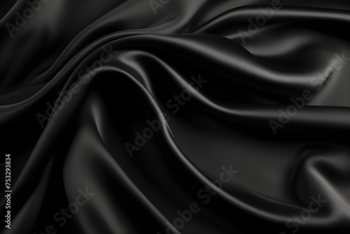 Dark black silk fabric background, view from above. Smooth elegant colorful silk or satin shining luxury cloth texture can use as abstract background banner wallpaper with copy space, close-up
