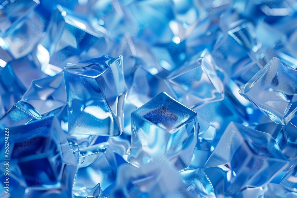 Transparent Cubes Background, Blue Glass Cube Pattern, Geometric 3d Crystals with Copy Space